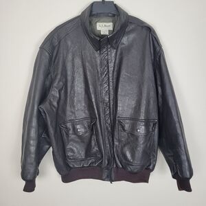 Vintage LL Bean A2 Bomber Jacket Size XXL Tall Leather Wool USA Flight Aviator